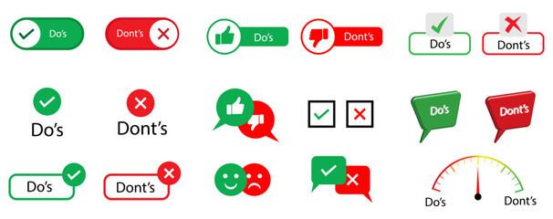 Wall Mural - do's and don'ts icon set in flat style. simple right and wrong sign icon set, good and bad vector il