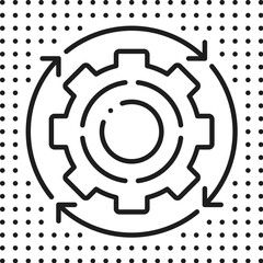 Poster - Automated system outline icon, features rotating gear, symbolizing efficient, self-operating processes and technology-driven automation, machine learning and ai artifical intelligence algorithm