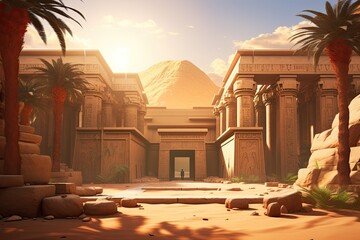 Sticker - ancient egyptian temple in the desert. 3d render, AI Generated