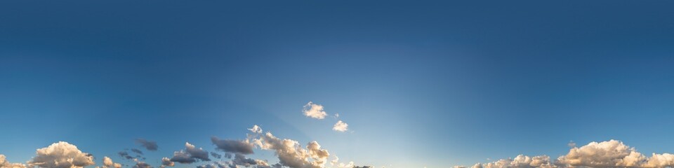 Wall Mural - dark blue sunset sky panorama with pink cumulus clouds. seamless hdr 360 panorama in spherical equir
