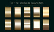 © ArtEternal - Premium set of gold gradients. Set of metallic holiday gold vector gradients. For luxury badges, certification cards, invitations, backgrounds, borders, ribbons.