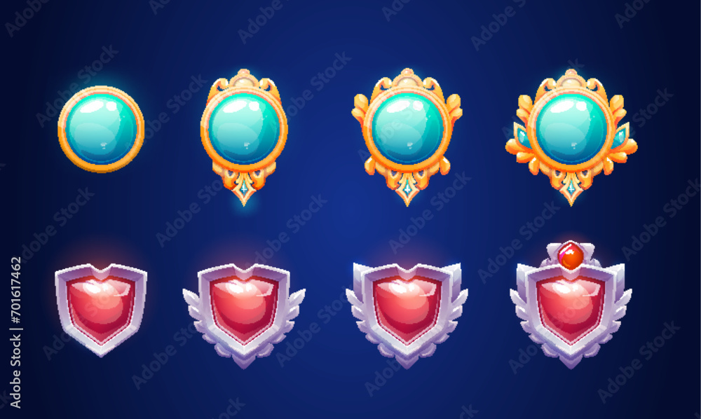 Game rank badges set isolated on background. Vector cartoon ...