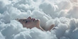 Hübsche Frau Gesicht liegt schlafend in Wolken wie im siebten Himmel, ai generativ