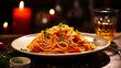 a classic Italian pasta dish, with al dente spaghetti, rich tomato sauce