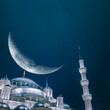 Sultanahmet or Blue Mosque with crescent moon. Islamic concept image