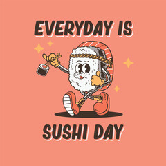 Wall Mural - retro cartoon sushi character illustration