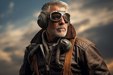 Wall Mural - Portrait of a senior pilot with aviator helmet and goggles.