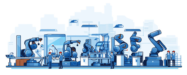 Wall Mural - ai in industry and manufacturing with a vector scene featuring robotic arms and automation processes