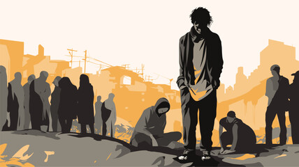 Wall Mural - emotional toll of poverty in a vector scene depicting individuals experiencing the psychological imp