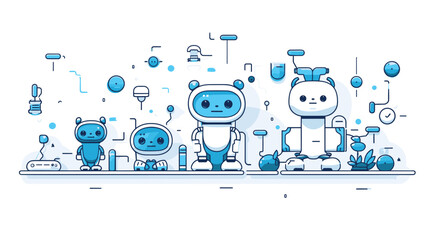 Wall Mural - future landscape of robotics with a vector art piece that explores the evolution of robotic companio