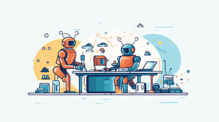 Wall Mural - future landscape of robotics with a vector art piece that explores the evolution of robotic companio