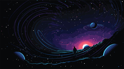 Wall Mural - beauty of a cosmic panorama with a vector scene portraying the vastness of space.  bodies, galaxies, and cosmic phenomena