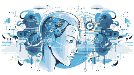 Wall Mural - artificial intelligence and robotics with a vector art piece that explores the synergy between human