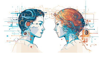 Wall Mural - artificial intelligence and robotics with a vector art piece that explores the synergy between human