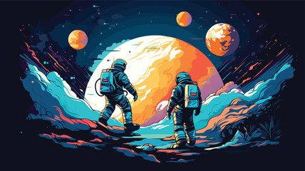 Wall Mural - space tourism in a vector scene portraying commercial spacecraft and tourists experiencing the wonde