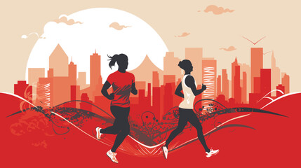 Wall Mural - health in a vector art piece showcasing a gym enthusiast engaged in running, cycling, or other cardi