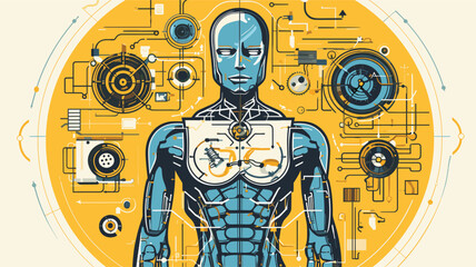 Wall Mural - robotic anatomy with a vector art piece depicting the internal components and circuitry of advanced 