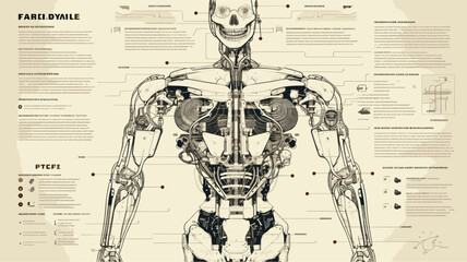 Wall Mural - robotic anatomy with a vector art piece depicting the internal components and circuitry of advanced 