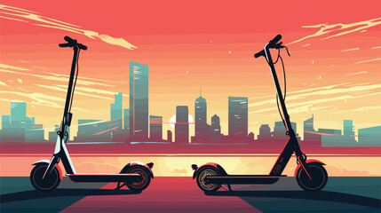 Wall Mural - transportation solutions in a vector scene featuring electric scooters, bikes, and shared mobility d
