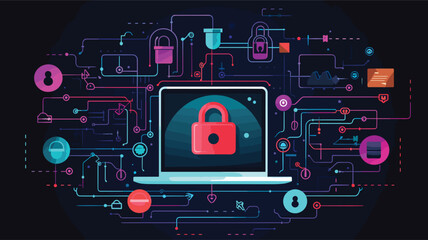 Wall Mural - cybersecurity in contemporary life through a vector art piece. individuals actively securing their digital devices, using encrypted communication