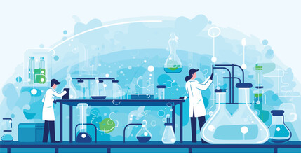 medical research and innovation in a vector art piece showcasing researchers and scientists within a hospital setting. 