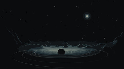 Wall Mural - mysteries of black holes with a vector art piece illustrating the challenges of studying these enigm