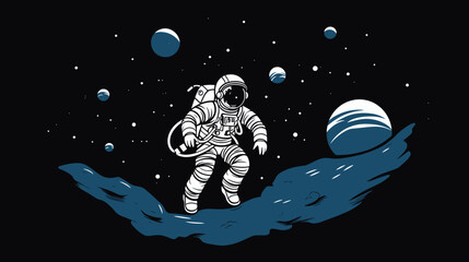 Wall Mural - unique challenges of zero gravity in a vector depiction of astronauts navigating space stations.