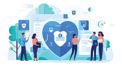 Wall Mural - explore the concept of data privacy with a vector scene featuring individuals managing their digital