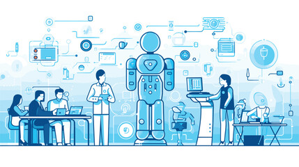 Wall Mural - ai-driven healthcare with a vector art piece showcasing robots assisting medical professionals.