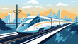 high-speed rail travel with a vector scene featuring streamlined trains traversing modern rail networks. efficiency of high-speed trains