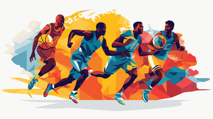 Wall Mural - basketball with a vector scene featuring players from diverse backgrounds, symbolizing the internati