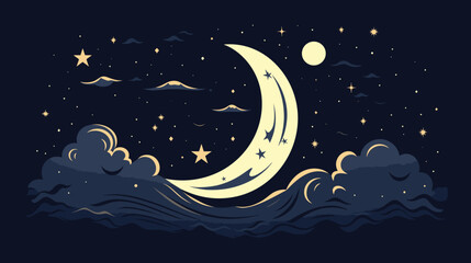 Wall Mural - moon with a vector scene depicting a crescent moon surrounded by a blanket of stars
