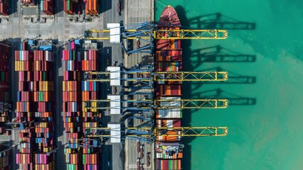 Canvas Print - Aerial view time lapse container cargo ship freight shipping by container cargo ship, Global business import export logistic container, Timelapse 4K