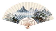 Chinese Folding Fan Chinese Mountains. Isolated On Transparent Background.