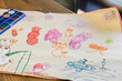 © Westend61 - Paper with children drawing on table at home