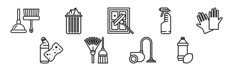 Poster - Cleaning and Cleanup Line Object and Equipment Vector Set