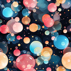 Wall Mural - seamless pattern with multicolored colored colorful soap bubbles on dark background