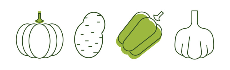 Poster - Ripe Vegetables and Garden Crop Line Icon Vector Set.