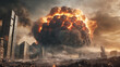 Apocalyptic landscape war and destruction concept,  Explosion of  bombs in an airstrike. generated image