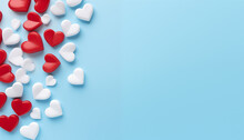 Little White And Red Hearts On Blue Background