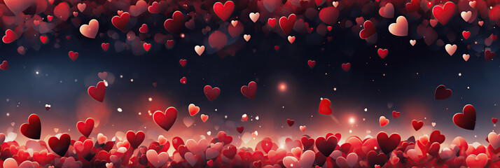 Wall Mural - seamless pattern texture with red hearts on dark background for valentine's day wrapping paper