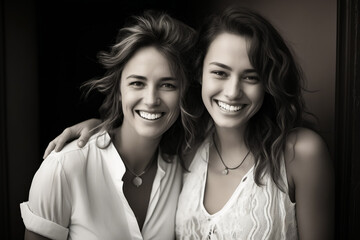 Poster - Two women are smiling and posing for picture together.