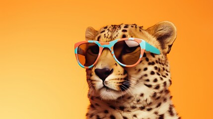 imaginative animal idea. cheetah in sunglass shades, editorial advertisement, dreamlike, isolated on