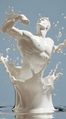 Wall Mural - splash of milk in form of muscle body, 3d rendering.