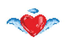 The Red Pixel Heart Symbol With Wings.
