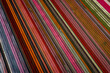 aerial overhead shot of colorful striped tulips field