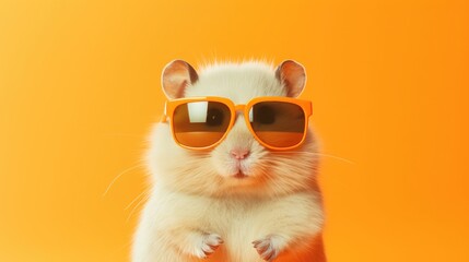 Wall Mural - imaginative animal idea. hamster wearing sunglasses, editorial advertisement, surreal, isolated on a