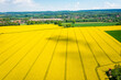 aerial view of countryside with field of canola