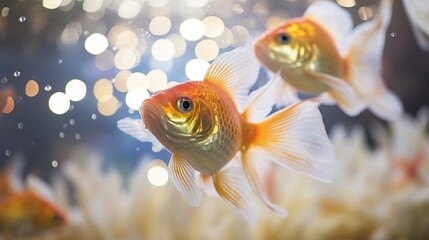 flock of small to large goldfish, goldfishes in a white background