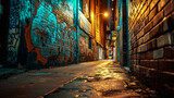 Fototapeta Uliczki - Graffiti in narrow alley
